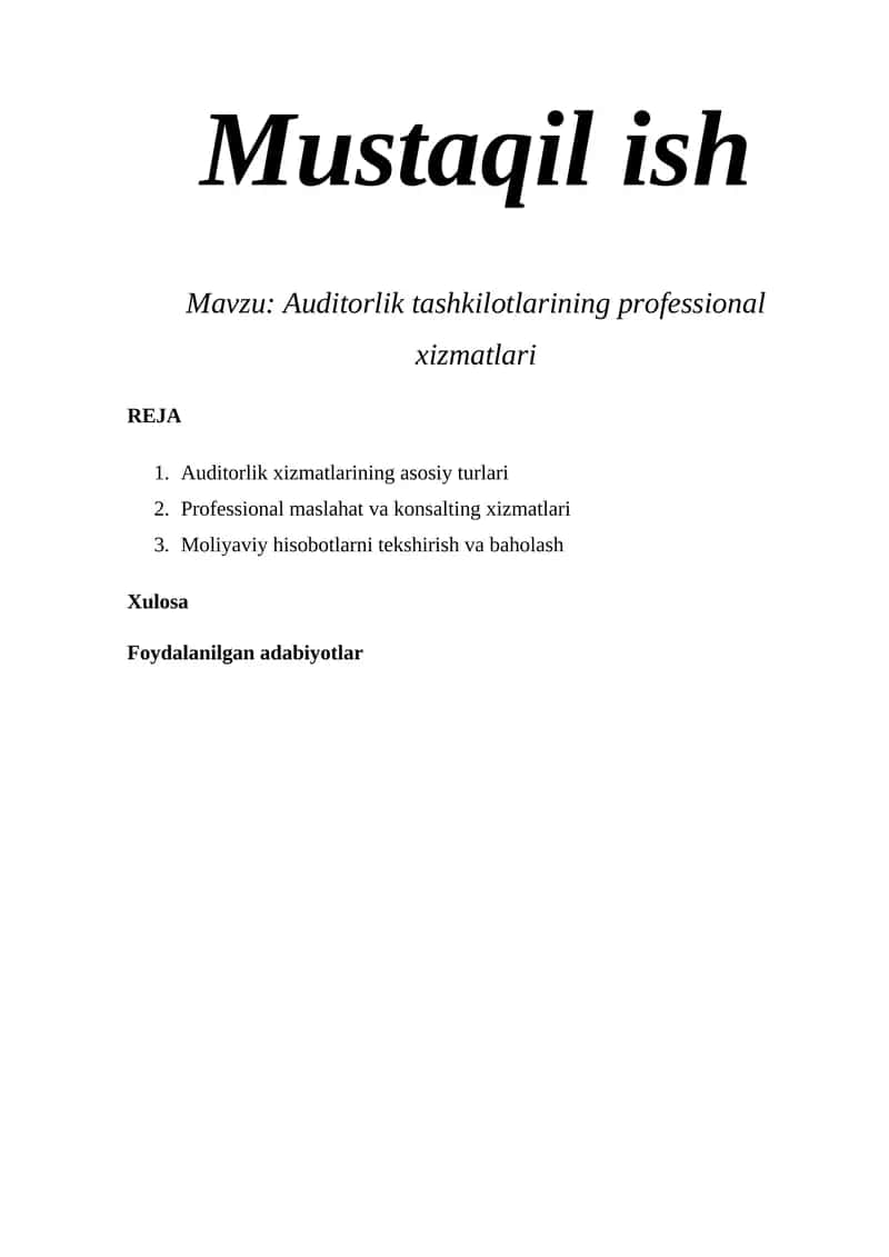 Auditorlik tashkilotlarining professional xizmatlari