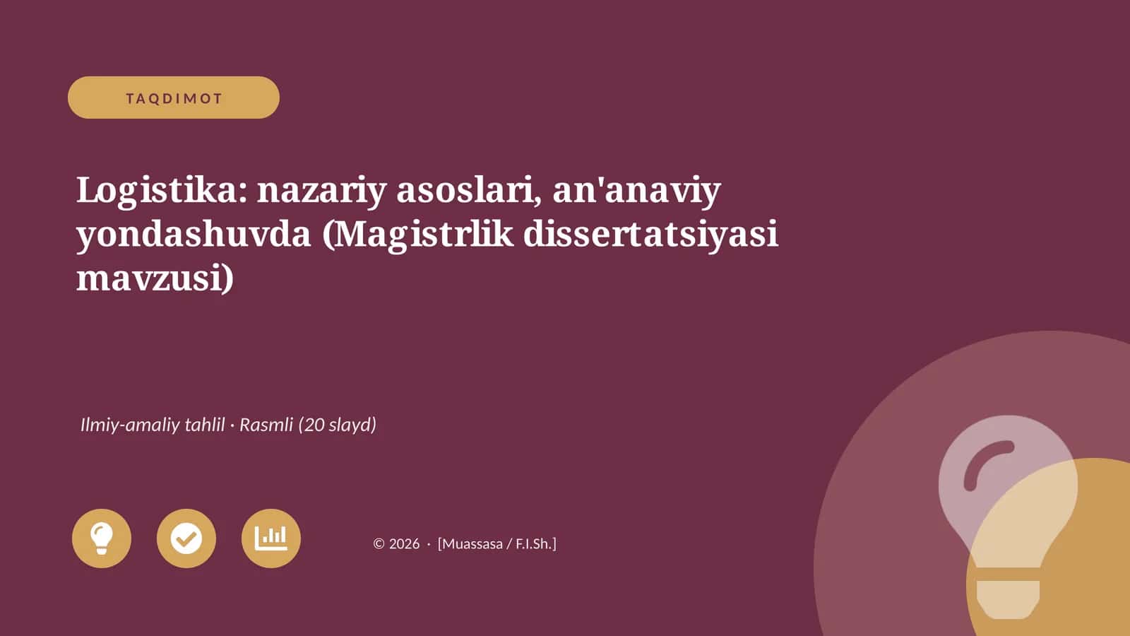 Logistika: nazariy asoslari, an'anaviy yondashuvda (Magistrlik dissertatsiyasi mavzusi)