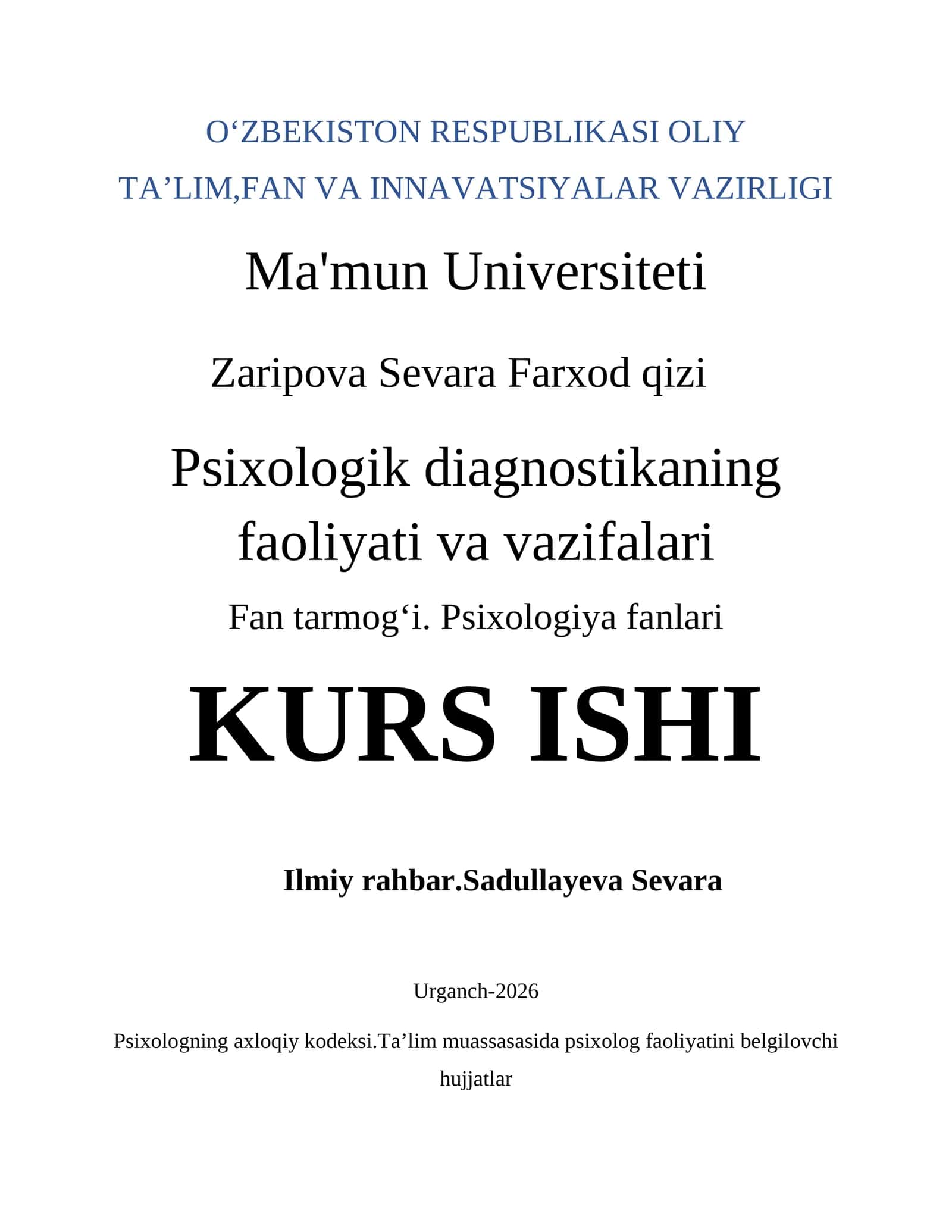Psixologik diagnostikaning faoliyati va vazifalari