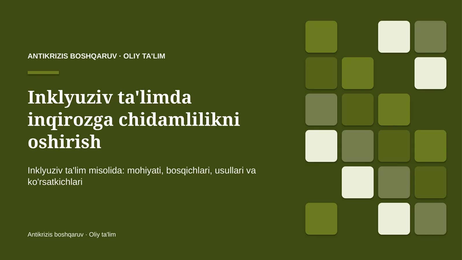Inklyuziv ta'limda inqirozga chidamlilikni oshirish