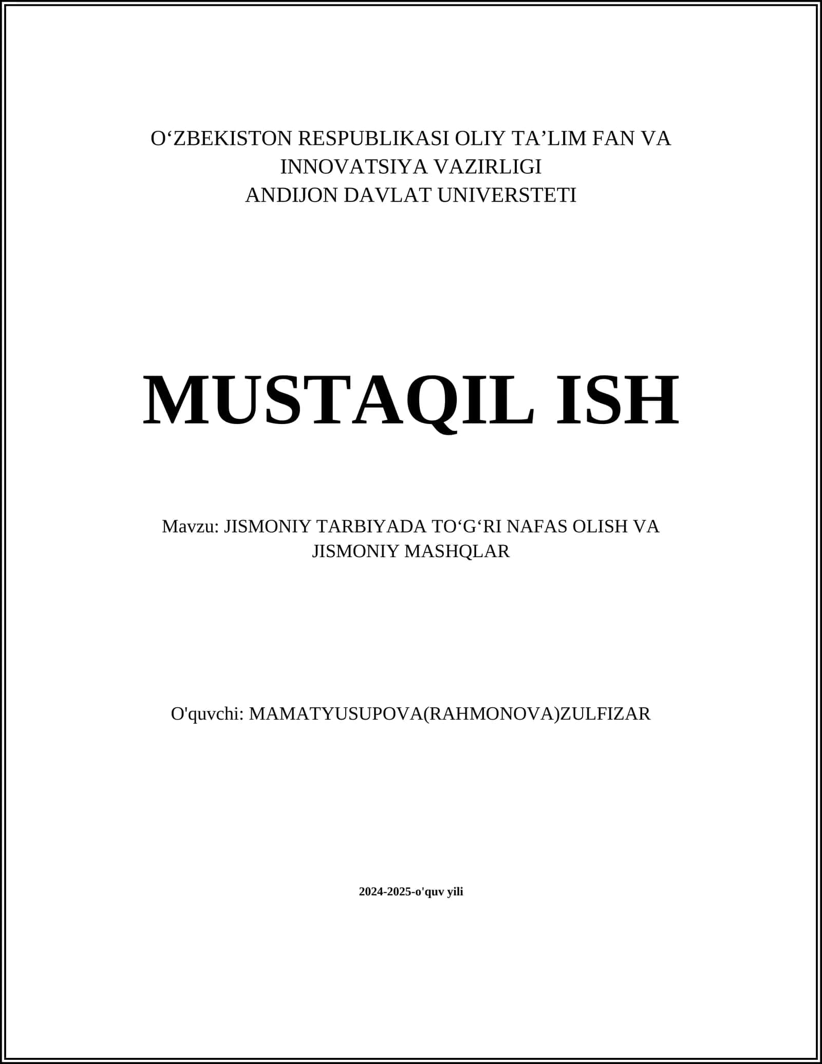 Nafas olish texnikasi jismoniy mashqlarda