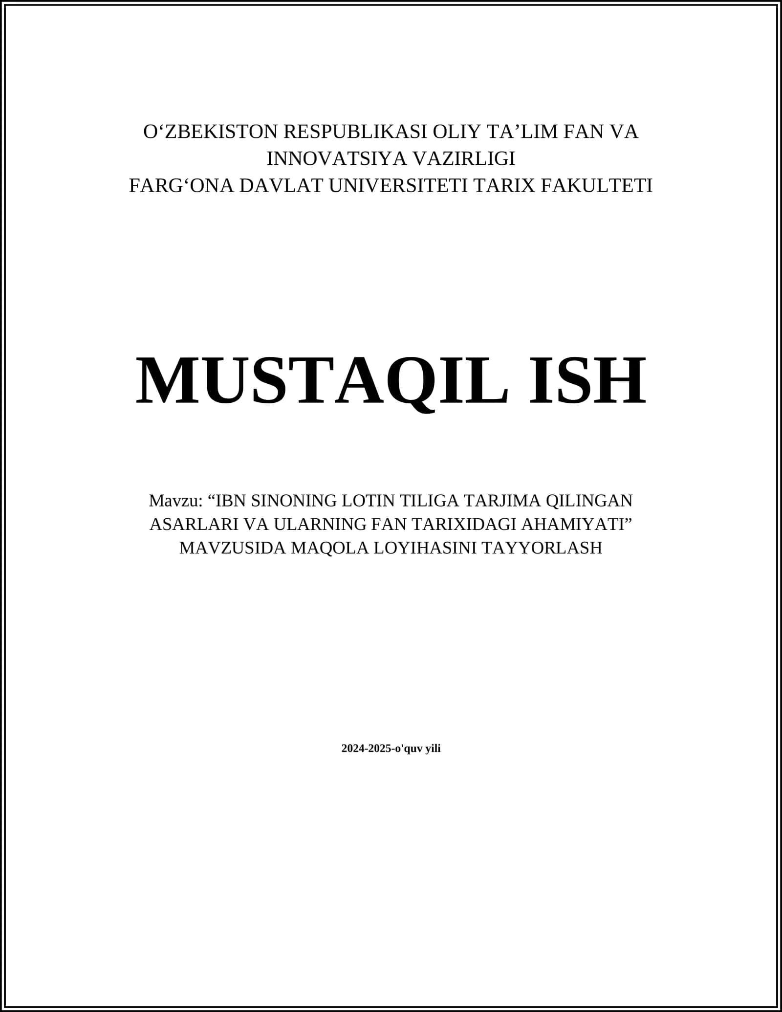 Ibn Sinoning Lotin Tiliga Tarjima Qilingan Asarlari va Ularning Fan Tarixidagi Ahamiyati