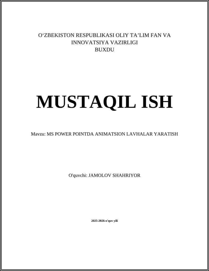 MS POWER POINTDA ANIMATSION LAVHALAR YARATISH