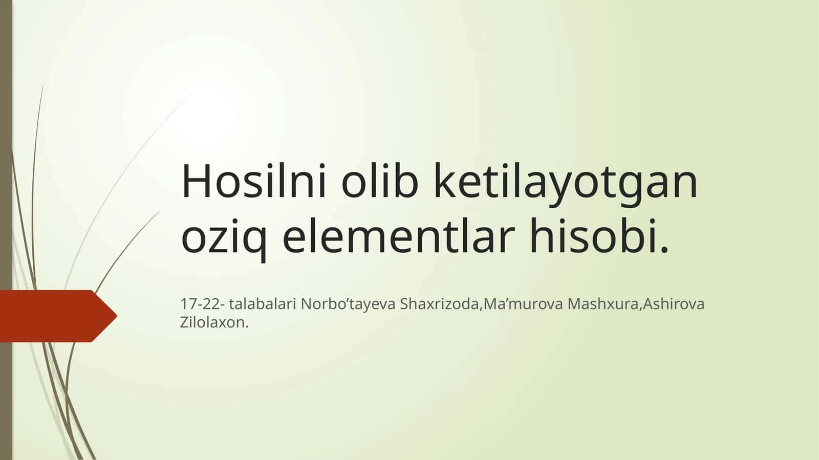 Oziq Elementlar Hisobi