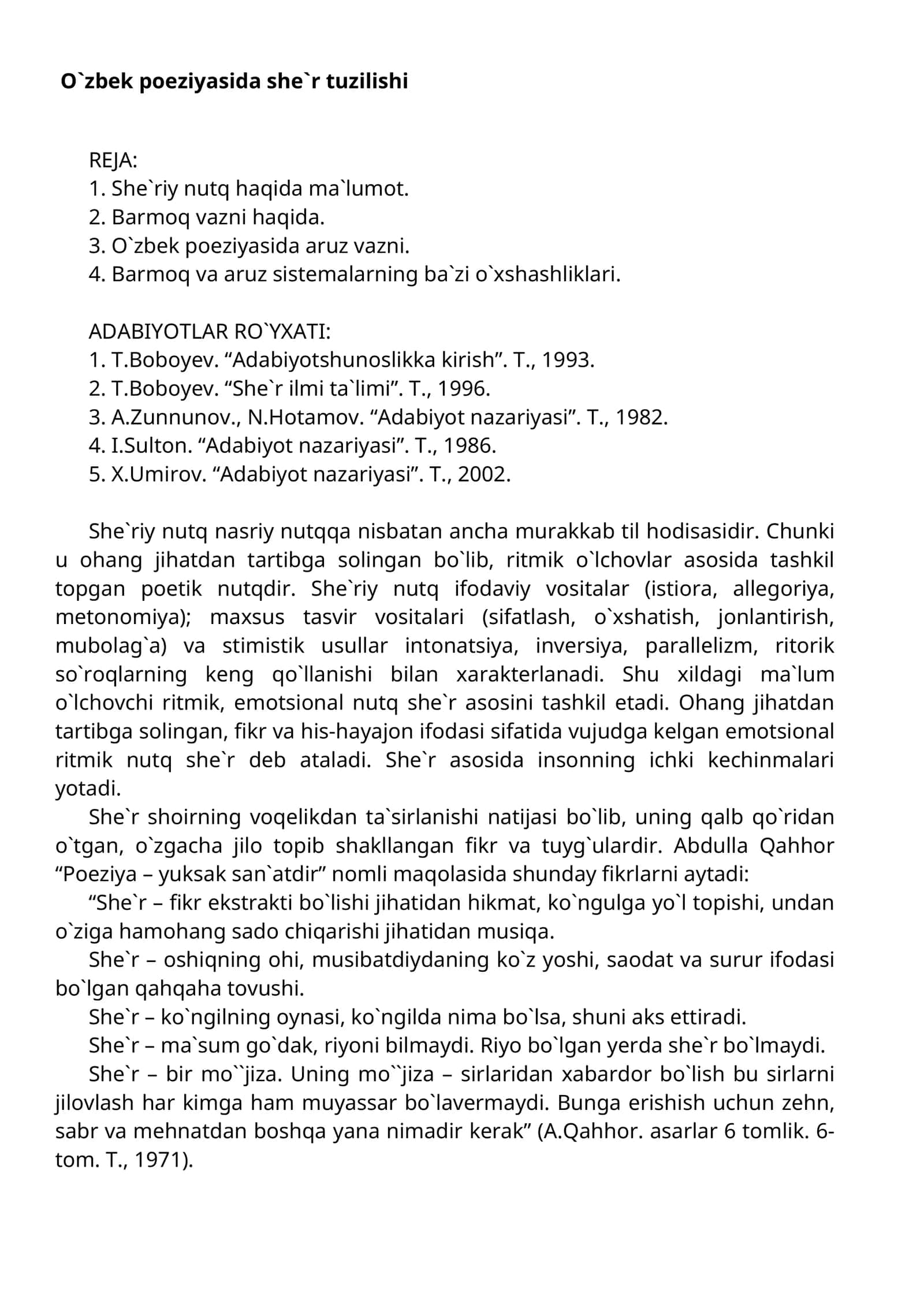 O`zbek poeziyasida she`r tuzilishi