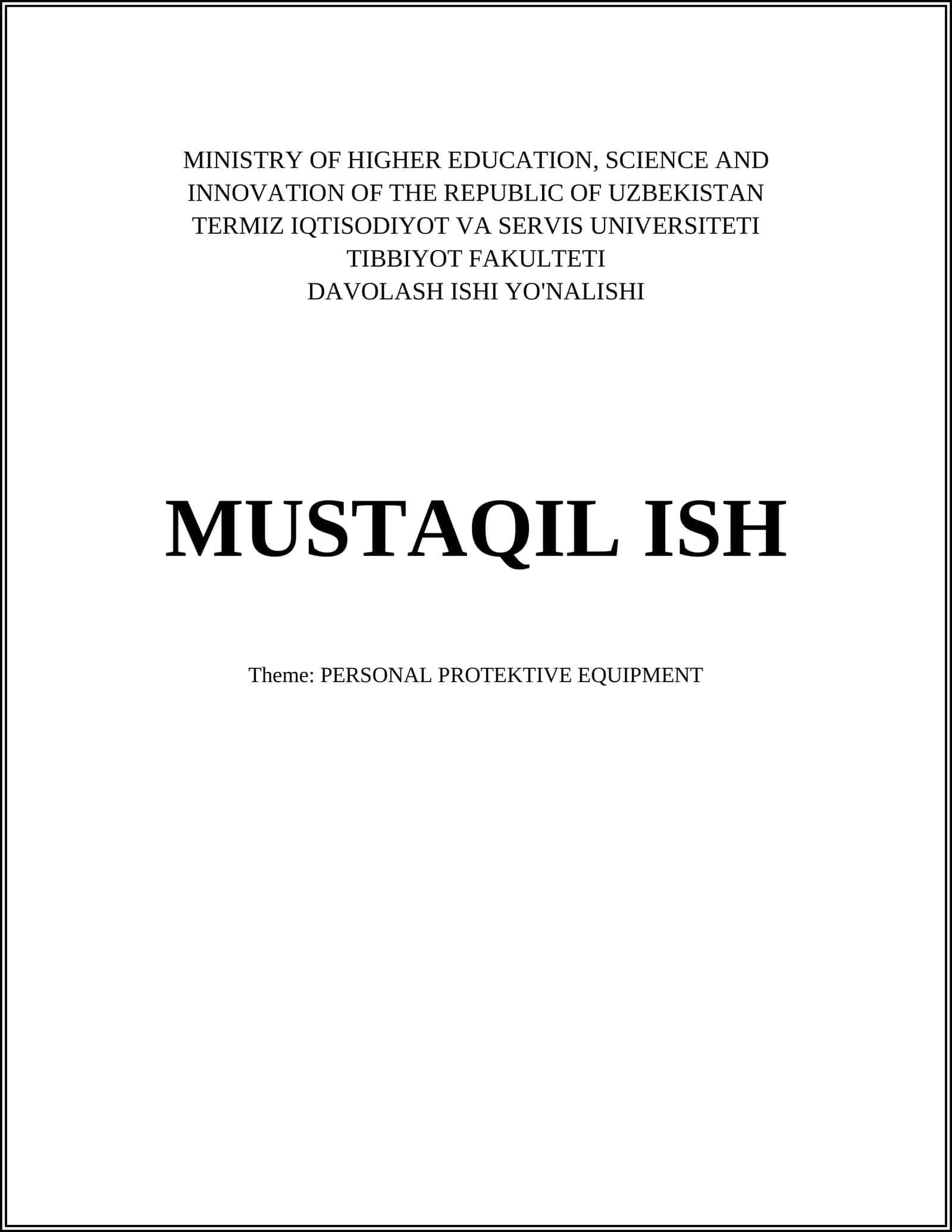 DAVOLASH ISHI YO'NALISHI