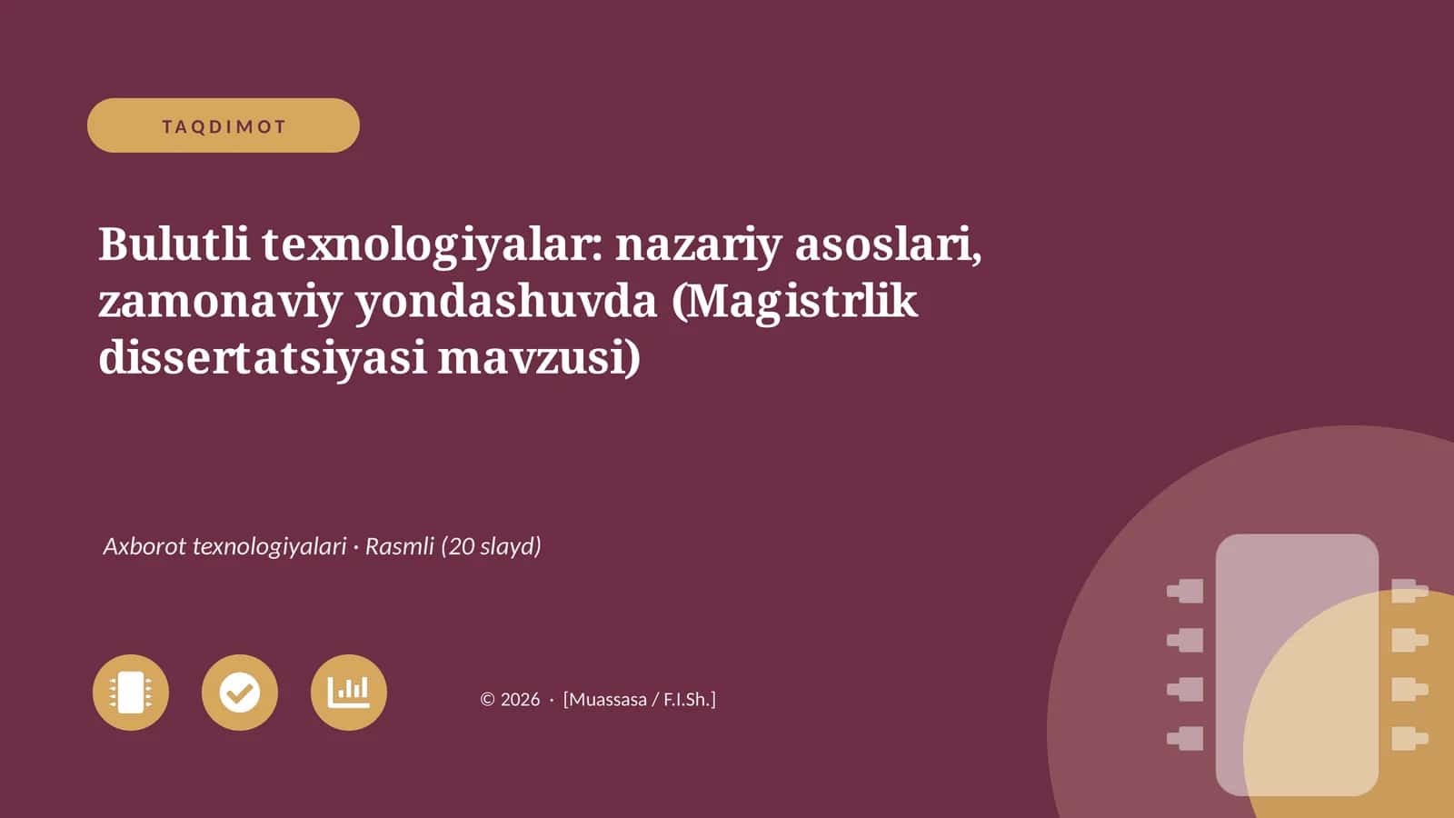Bulutli texnologiyalar: nazariy asoslari, zamonaviy yondashuvda (Magistrlik dissertatsiyasi mavzusi)