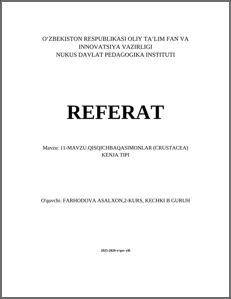QISQICHBAQASIMONLAR (CRUSTACEA) KENJA TIPI