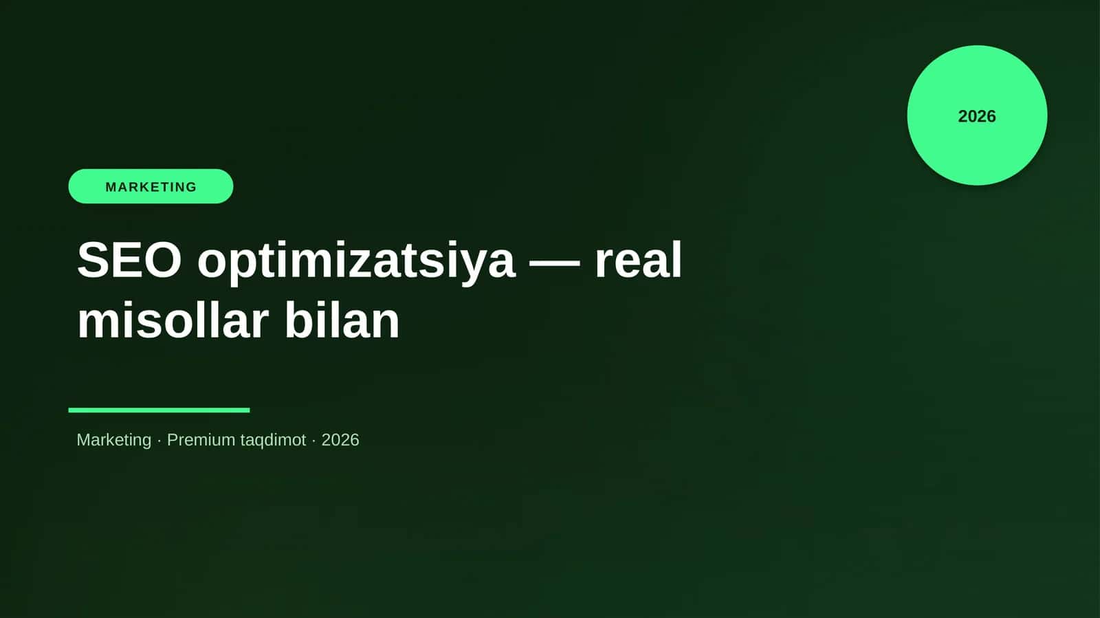 SEO optimizatsiya — real misollar bilan