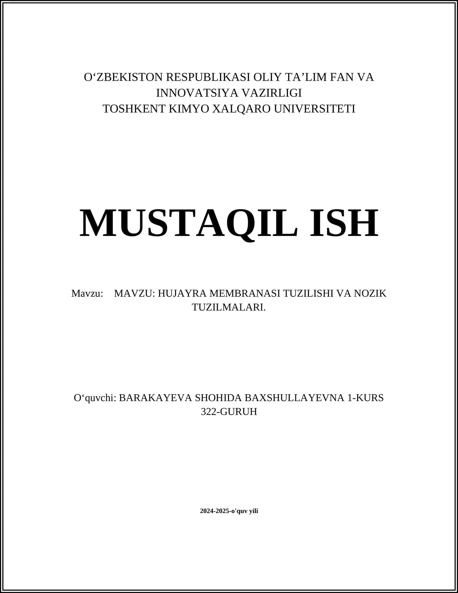 HUJAYRA MEMBRANASI TUZILISHI VA NOZIK TUZILMALARI