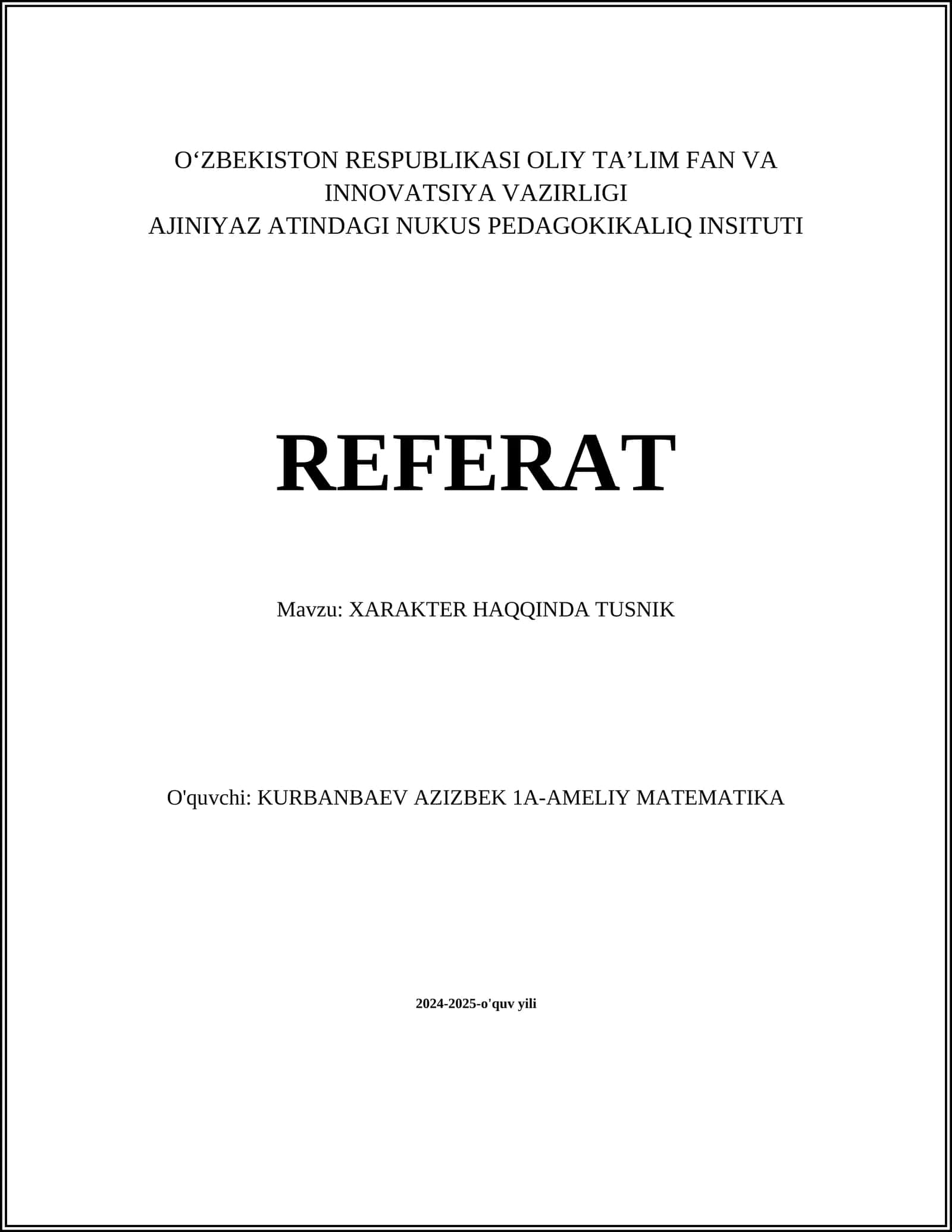 XARAKTER HAQQINDA TUSNIK