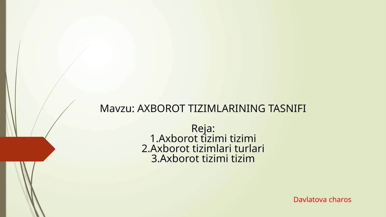 AXBOROT TIZIMLARINING TASNIFIReja