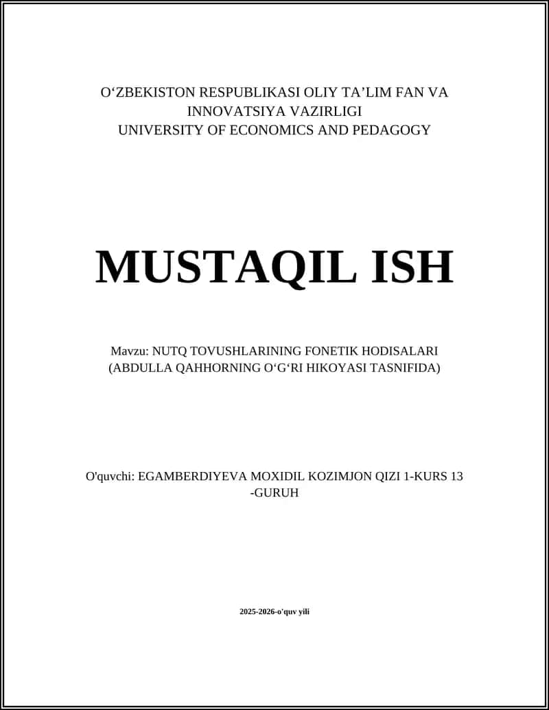 NUTQ TOVUSHLARINING FONETIK HODISALARI (ABDULLA QAHHORNING OʻGʻRI HIKOYASI TASNIFIDA)