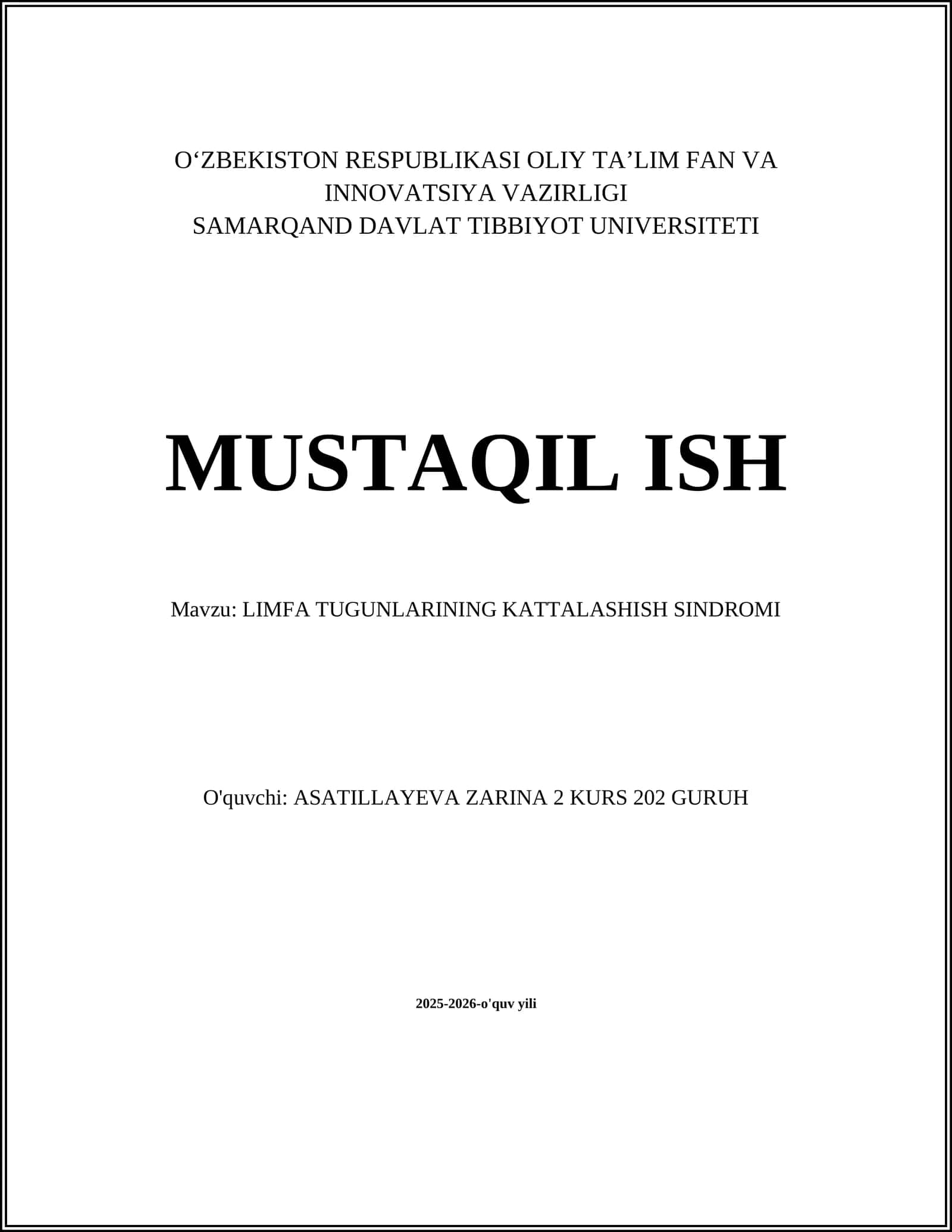 LIMFA TUGUNLARINING KATTALASHISH SINDROMI