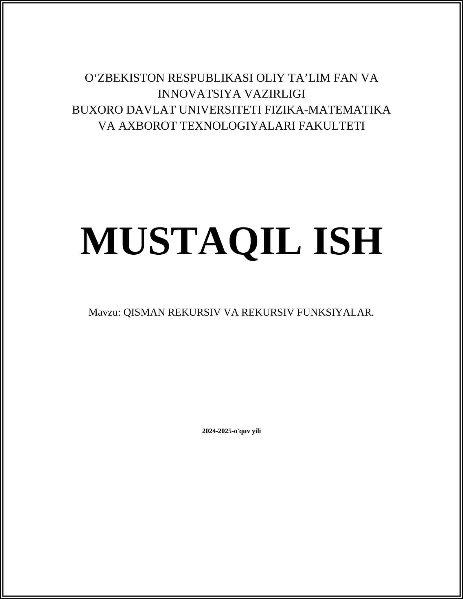 QISMAN REKURSIV VA REKURSIV FUNKSIYALAR
