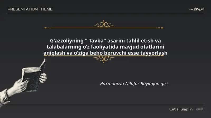Gʻazzoliyning " Tavba" asarini tahlil etish