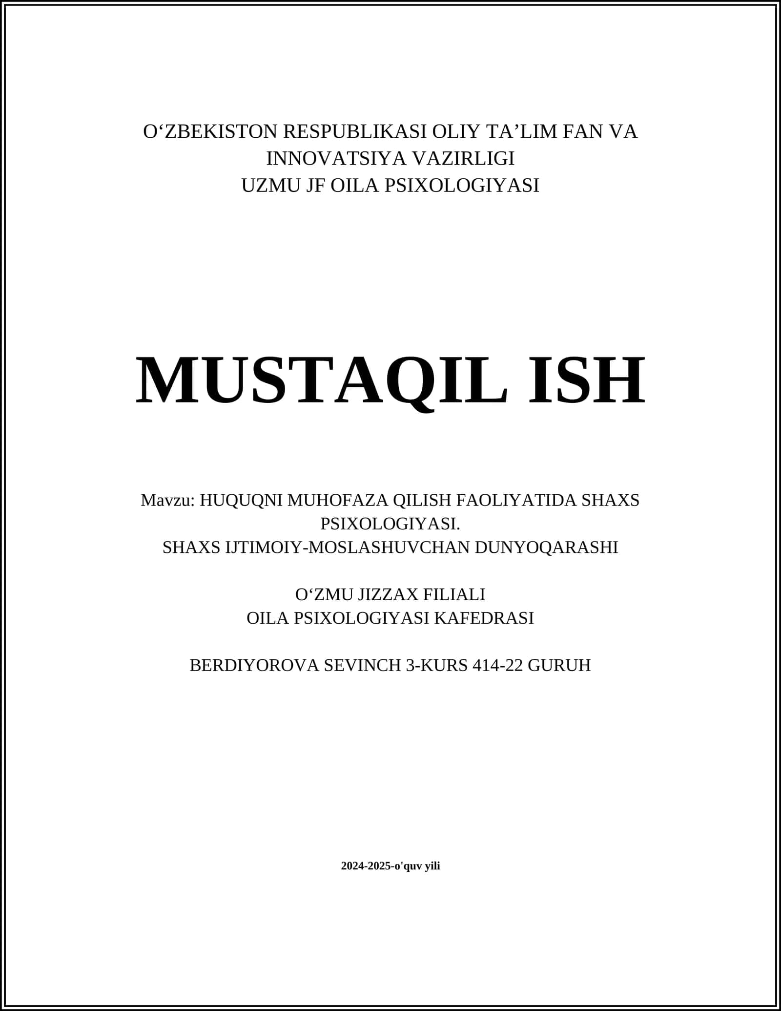 HUQUQNI MUHOFAZA QILISH FAOLIYATIDA SHAXS PSIXOLOGIYASI