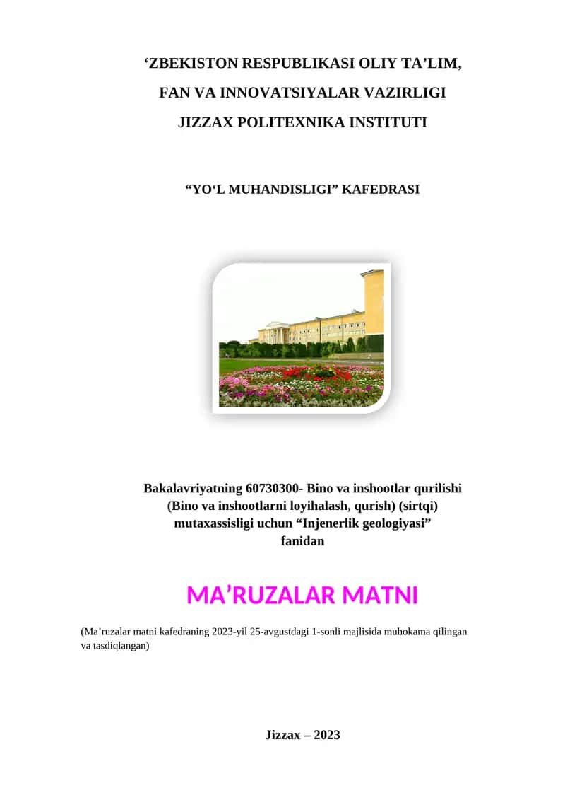 Bakalavriyatning 60730300- Bino va inshootlar qurilishi
