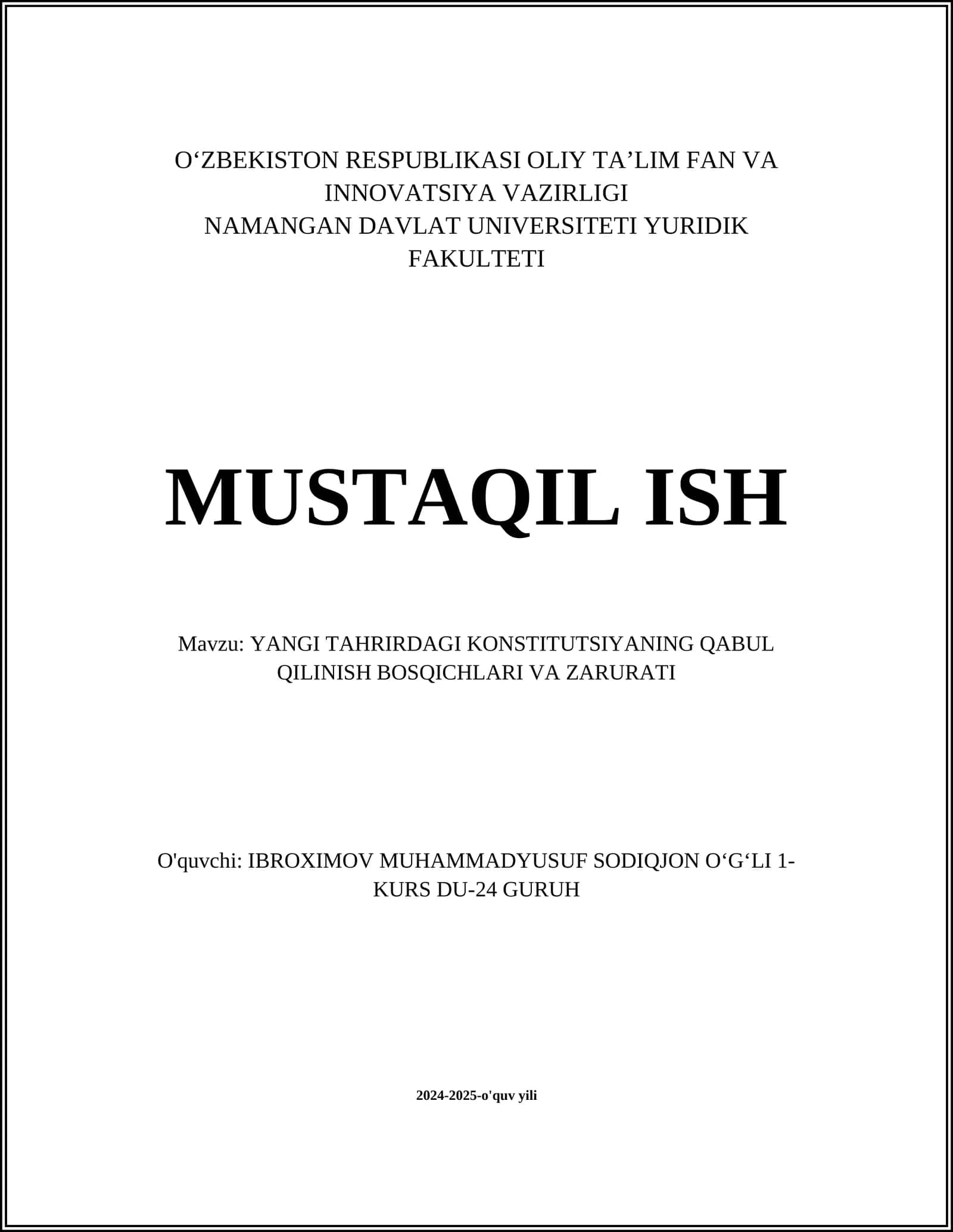 Konstitutsiya Islohoti Jarayonining Boshlanishi