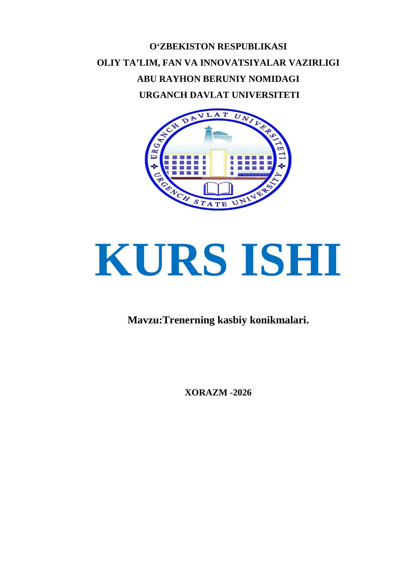 Trenerning kasbiy konikmalari. KURS ISHI