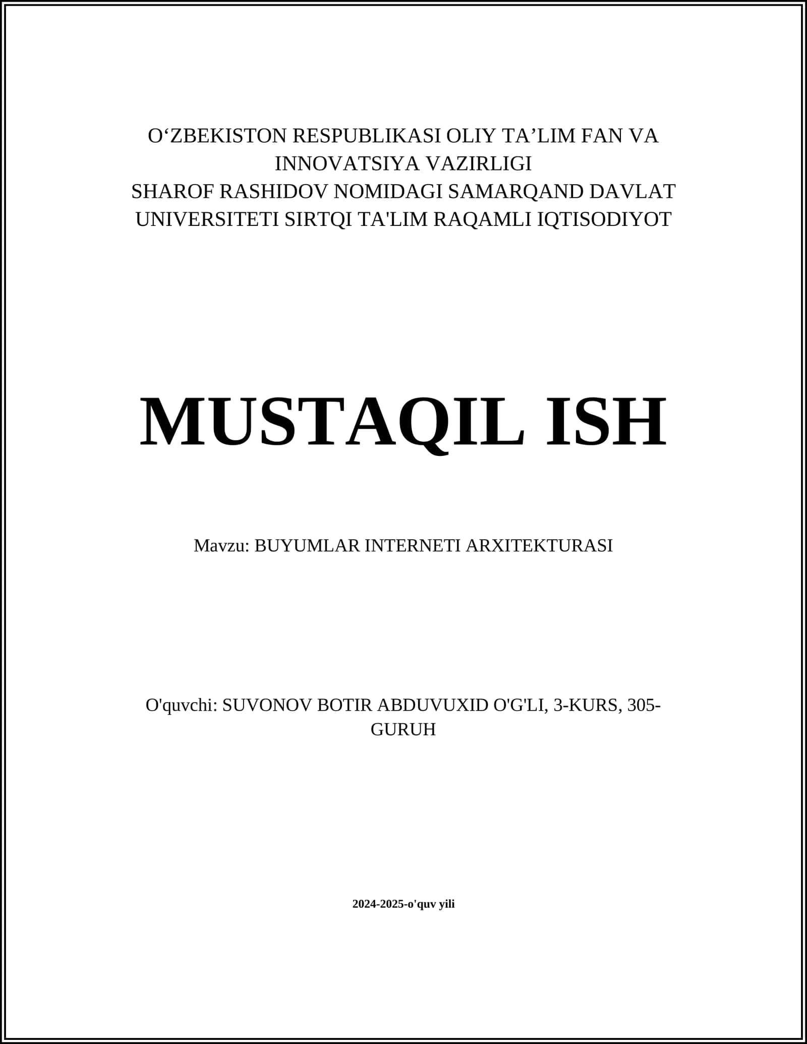 BUYUMLAR INTERNETI ARXITEKTURASI