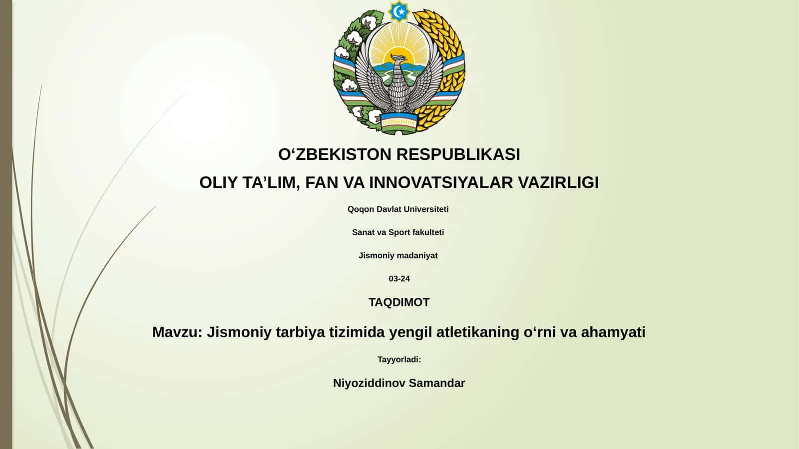 Jismoniy tarbiya tizimida yengil atletikaning oʻrni va ahamiyati