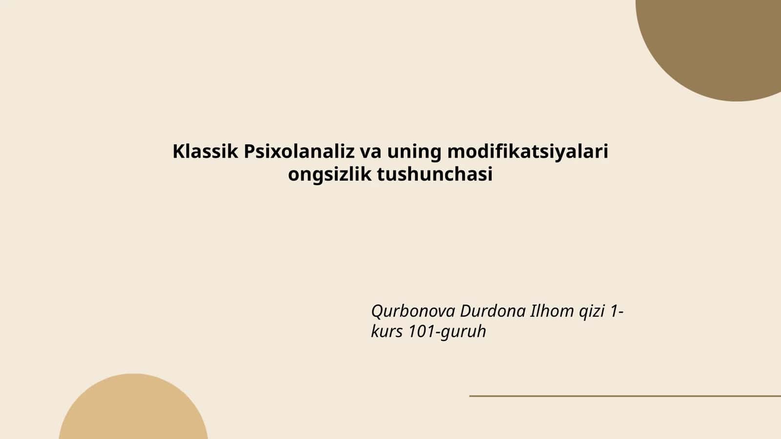 Klassik Psixolanaliz va uning modifikatsiyalari ongsizlik tushunchasi
