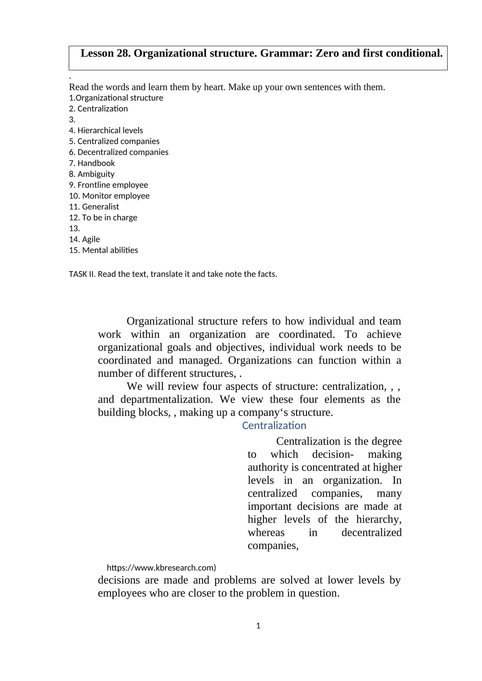 Organizational structure