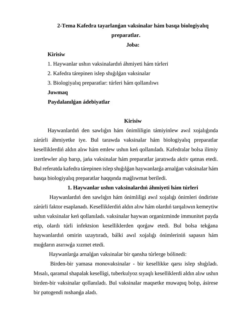Biologiyalıq preparatlar hám vaksinalar