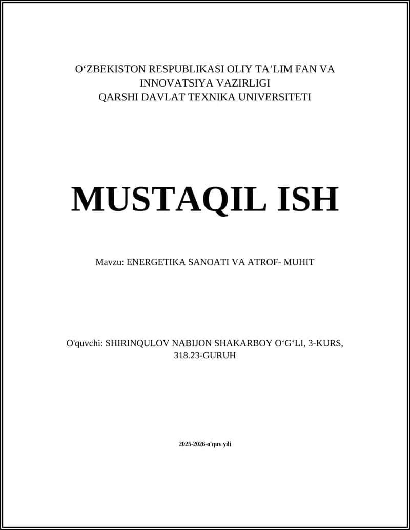 Energetika Sanoati va Atrof-Muhit: Umumiy Tavsif