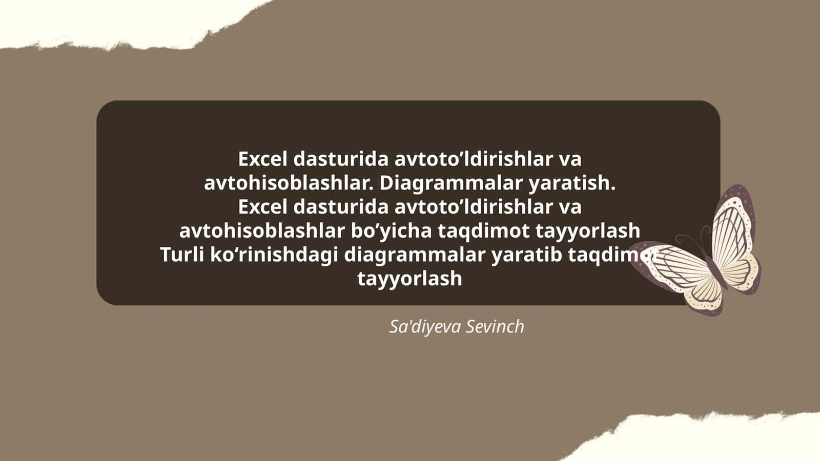 Excel dasturida avtoto’ldirishlar va avtohisoblashlar