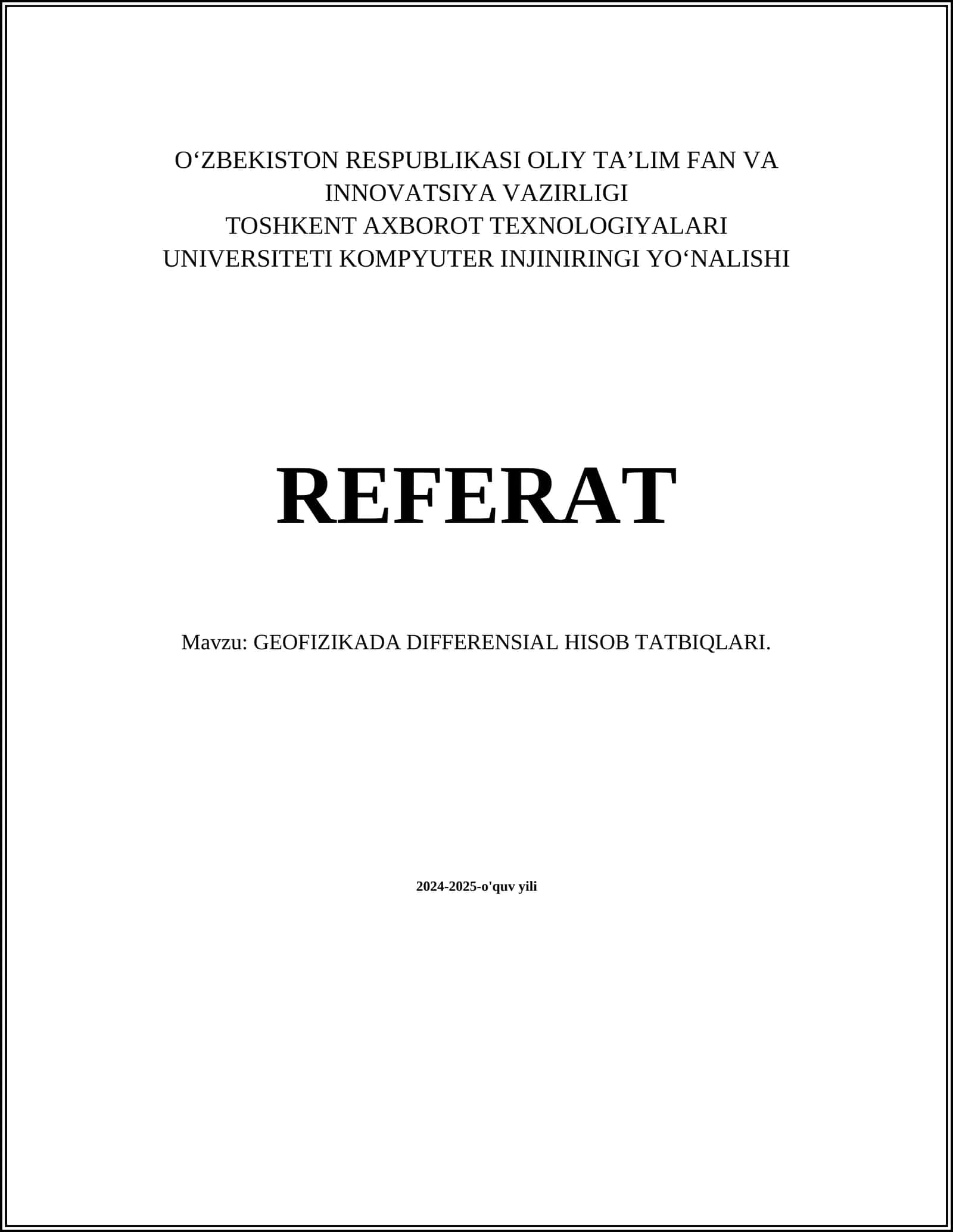 GEOFIZIKADA DIFFERENSIAL HISOB TATBIQLARI