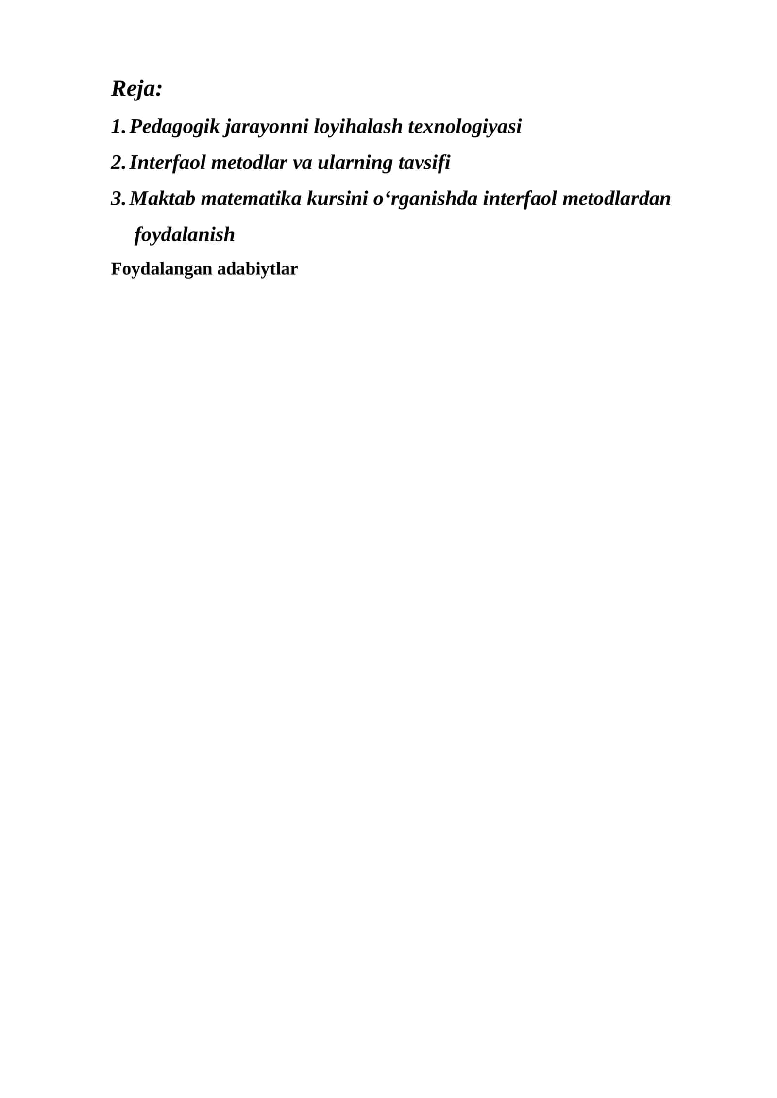 Interfaol metotlar va ularning tavsifi