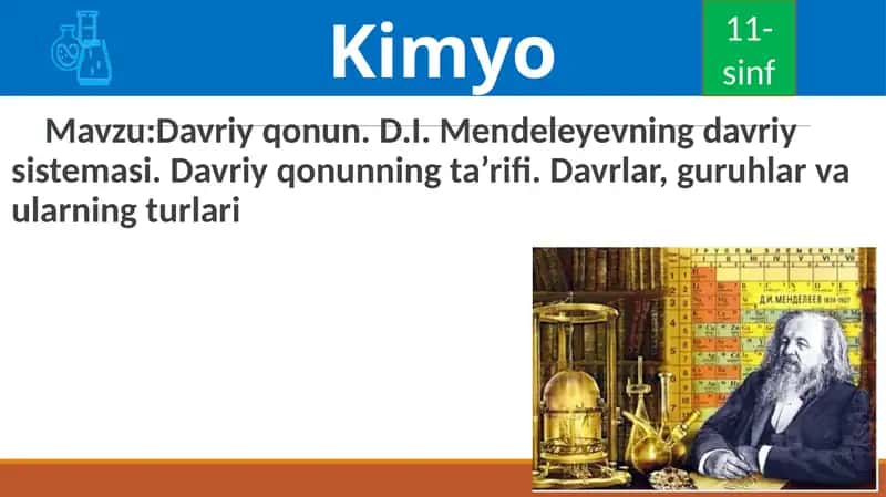 Davriyqonun. D.I.Mendeleyevning davriysistemasi.Davriyqonunning ta’rifi.Davrlar,guruhlar va ularning turlari