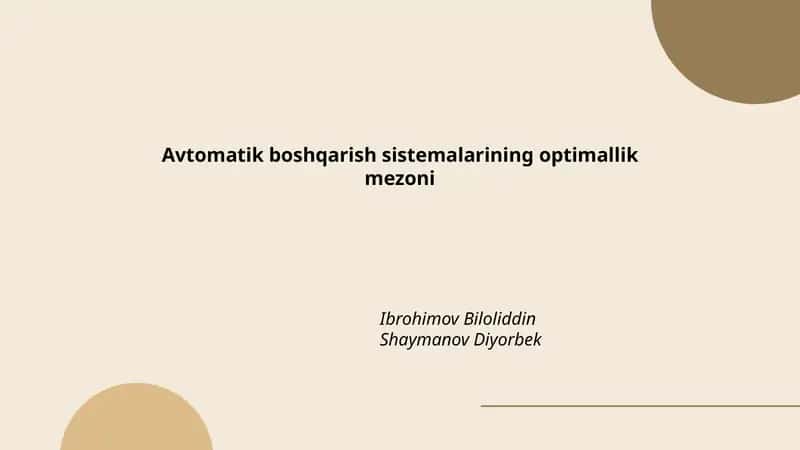 Avtomatik boshqarish sistemalarining optimallik mezoni