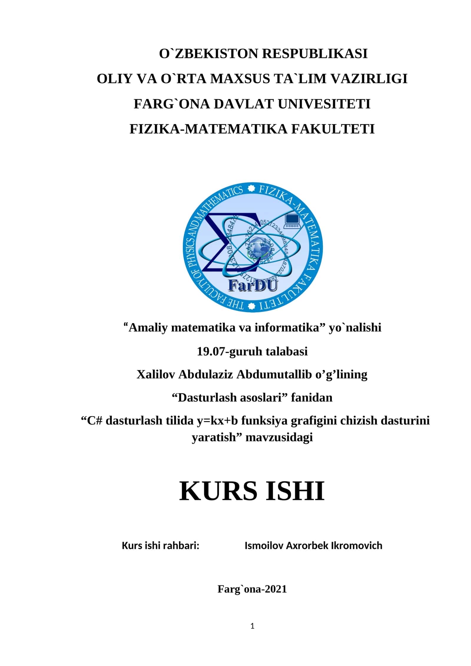 C# dasturlash tilida y=kx+b funksiya grafigini chizish dasturini yaratish