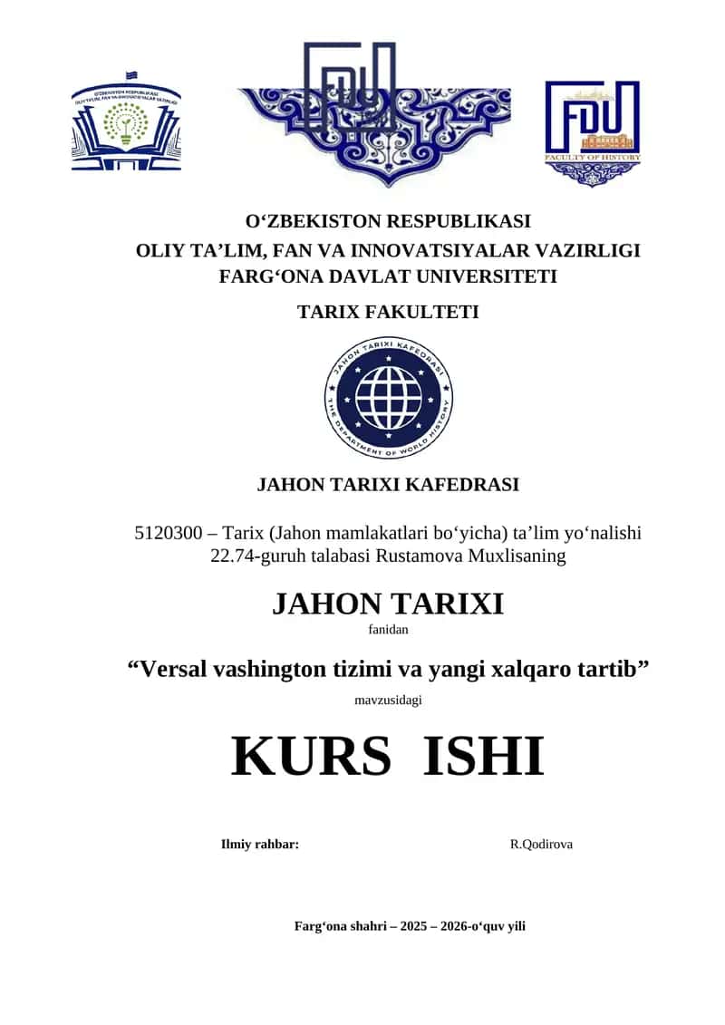Versal vashington tizimi va yangi xalqaro tartib