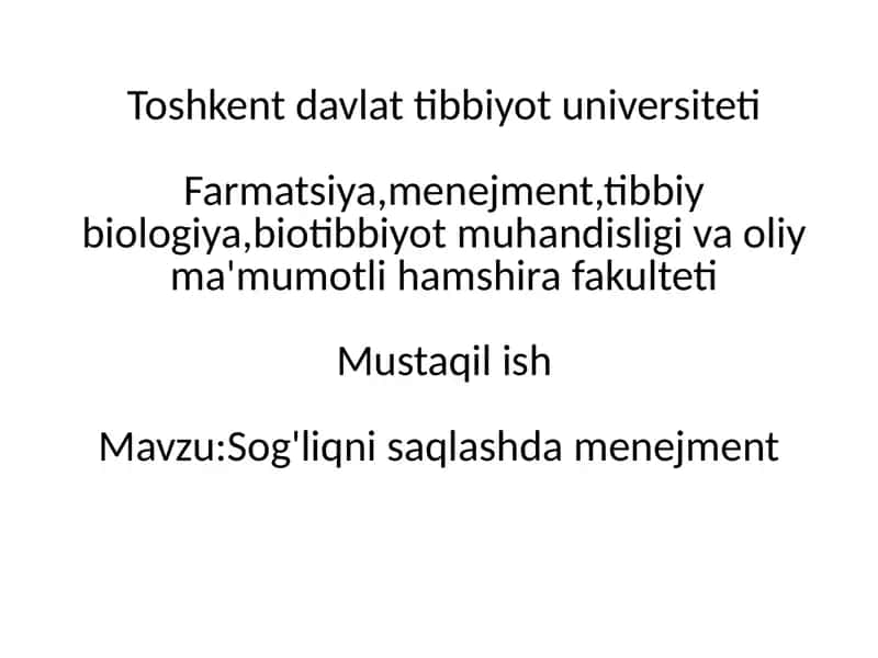 Sog'liqni saqlashda menejment