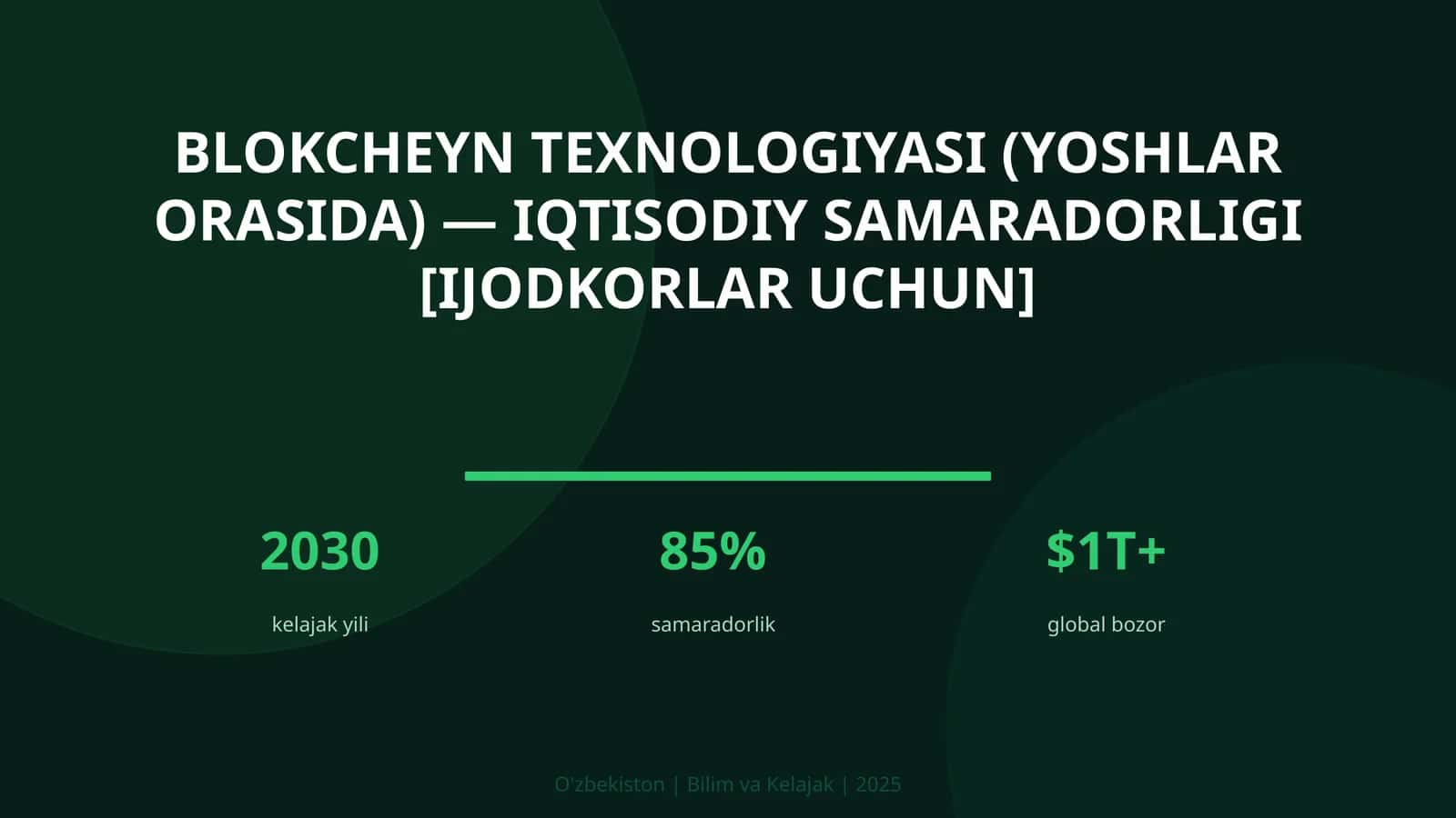 Blokcheyn Texnologiyasi (Yoshlar Orasida) - Iqtisodiy Samaradorligi [Ijodkorlar Uchun]