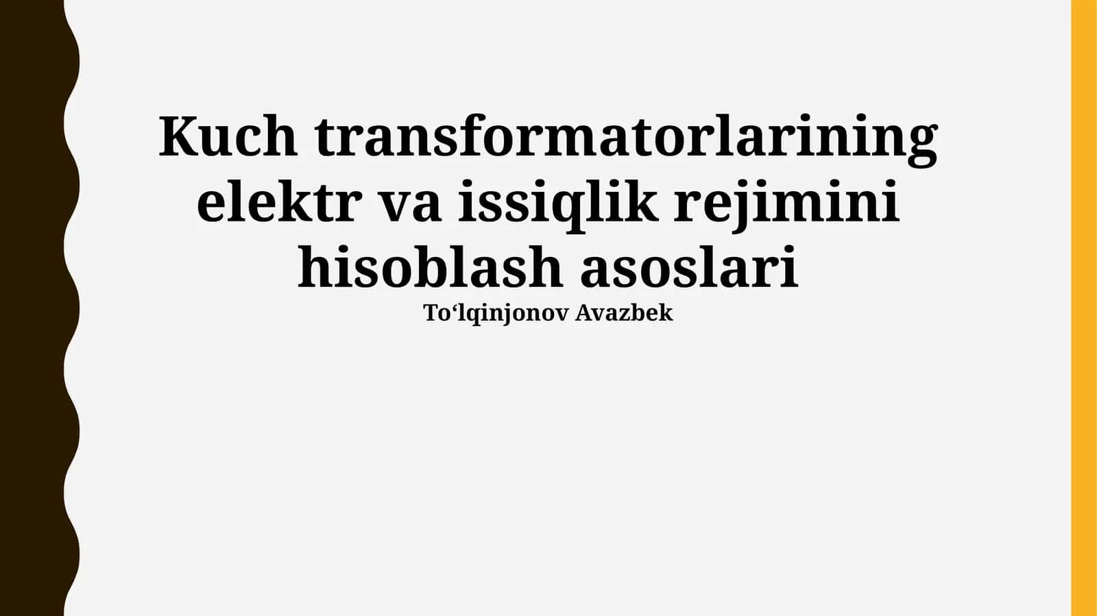 Kuch transformatorlarining elektr va issiqlik rejimini hisoblash asoslari