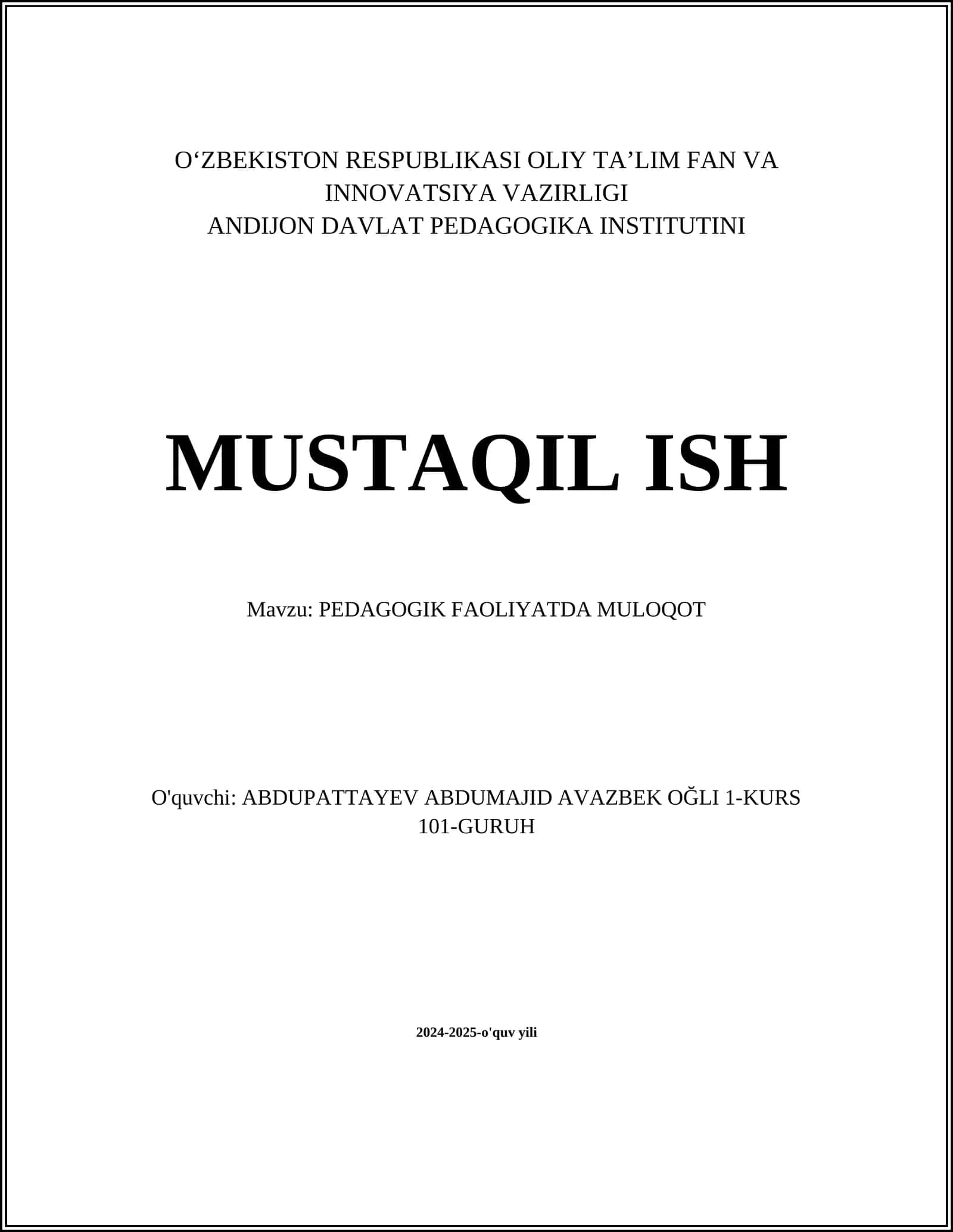 PEDAGOGIK FAOLIYATDA MULOQOT
