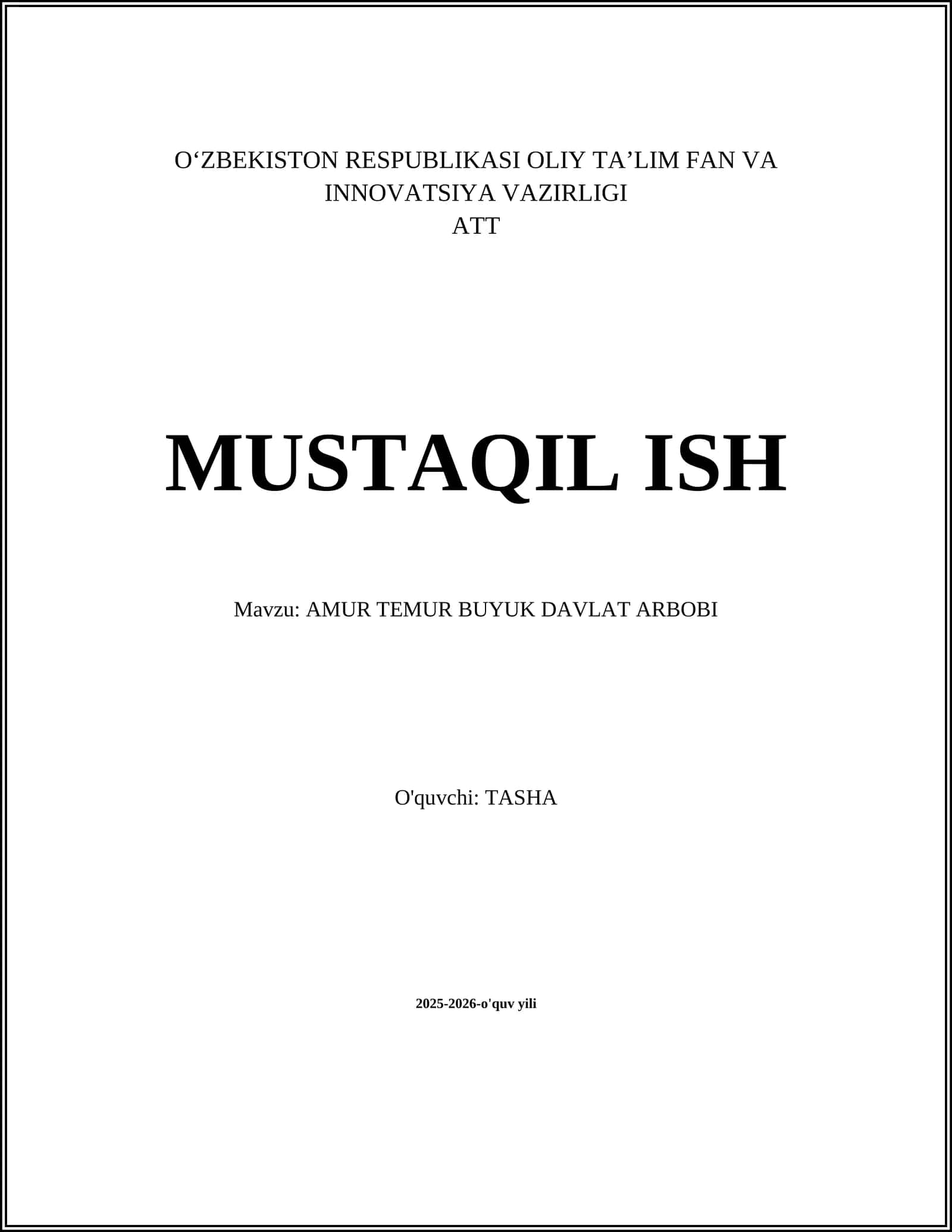 AMUR TEMUR BUYUK DAVLAT ARBOBI