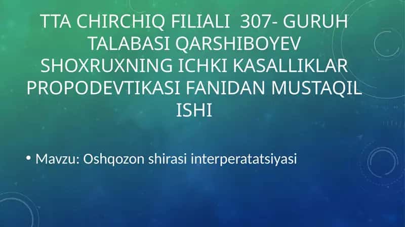 Oshqozon shirasi interperatatsiyasi
