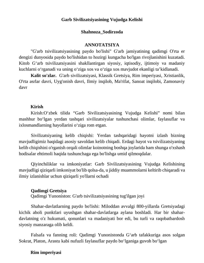 Garb Sivilizatsiyasining Vujudga Kelishi