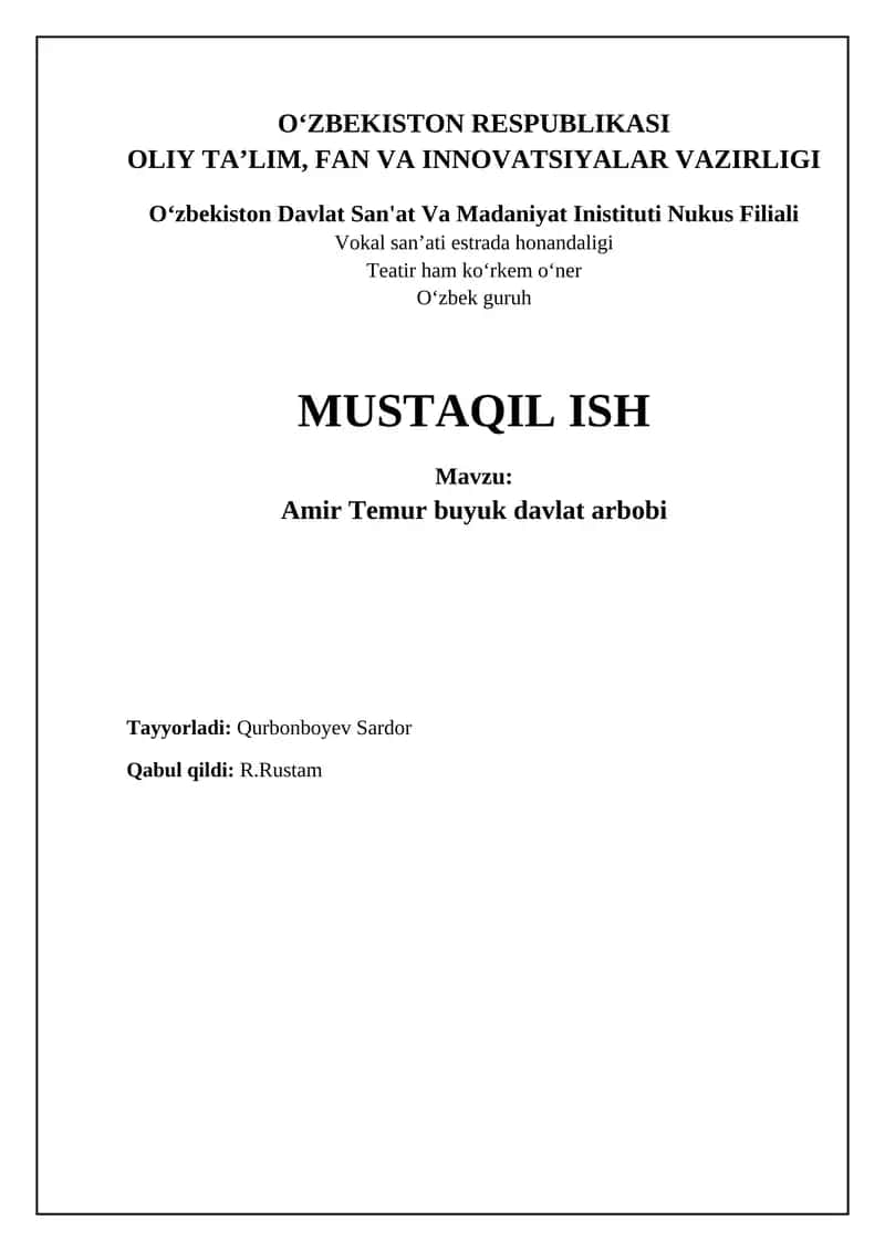 Amir Temurning ichki va tashqi siyosati