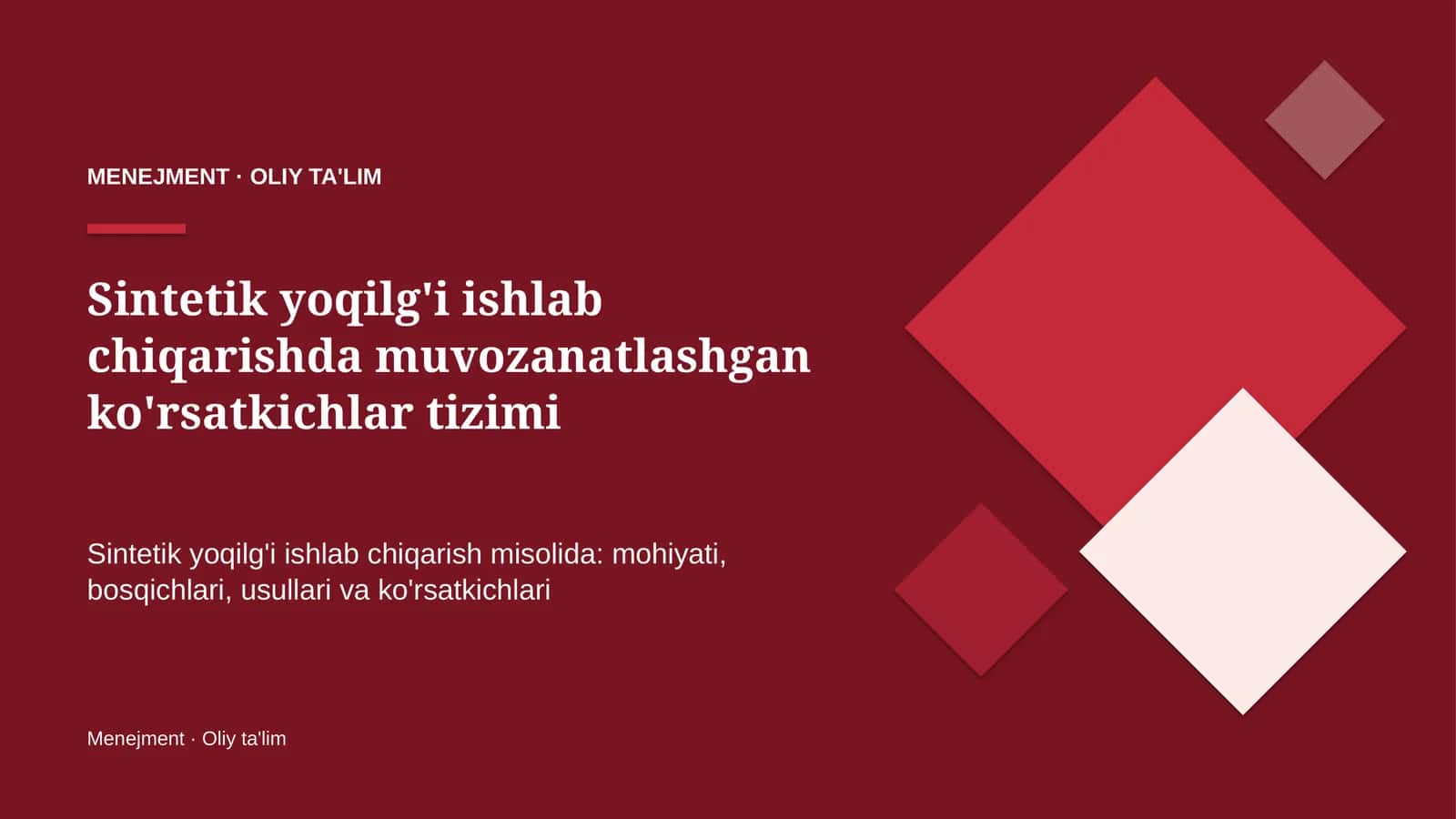 sintetik yoqilg'i ishlab chiqarishda muvozanatlashgan ko'rsatkichlar tizimi 9902