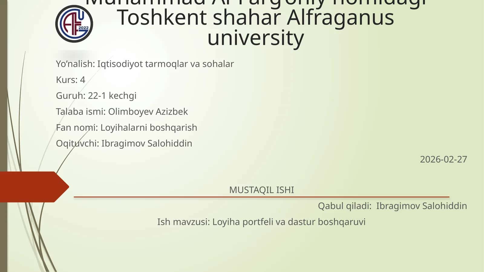 Loyiha portfeli va dastur boshqaruvi