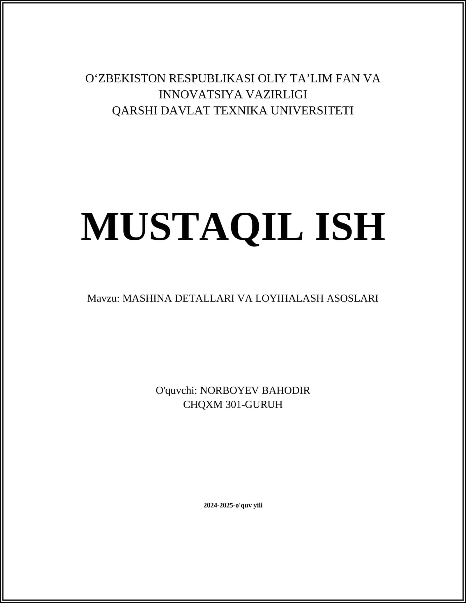 MASHINA DETALLARI VA LOYIHALASH ASOSLARI