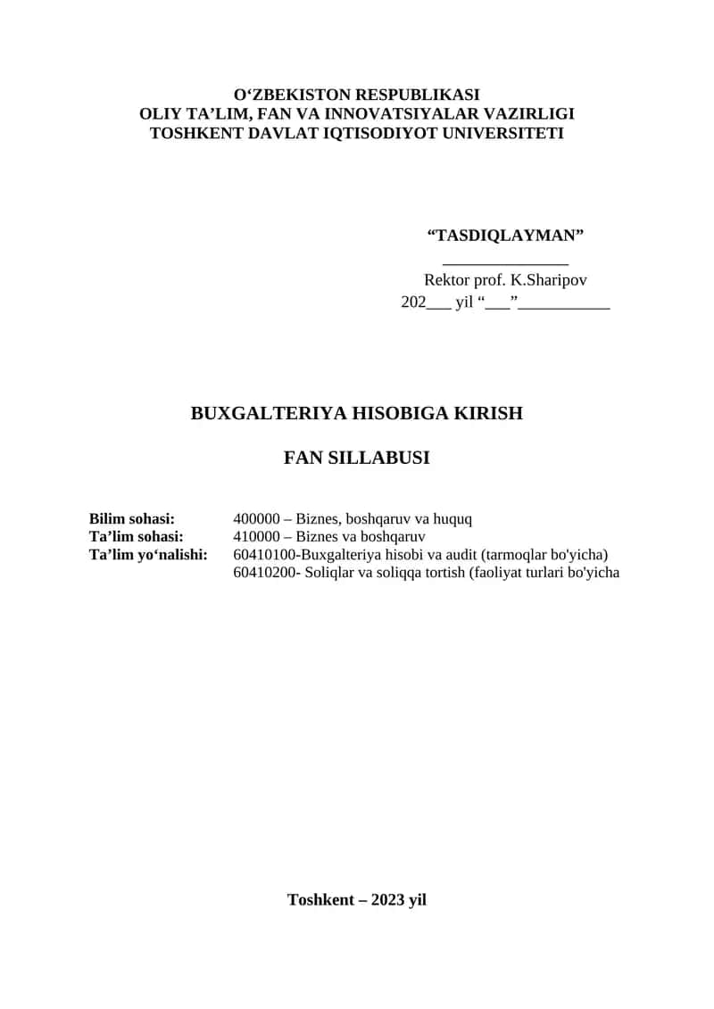 Buxgalteriya hisobiga kirish
