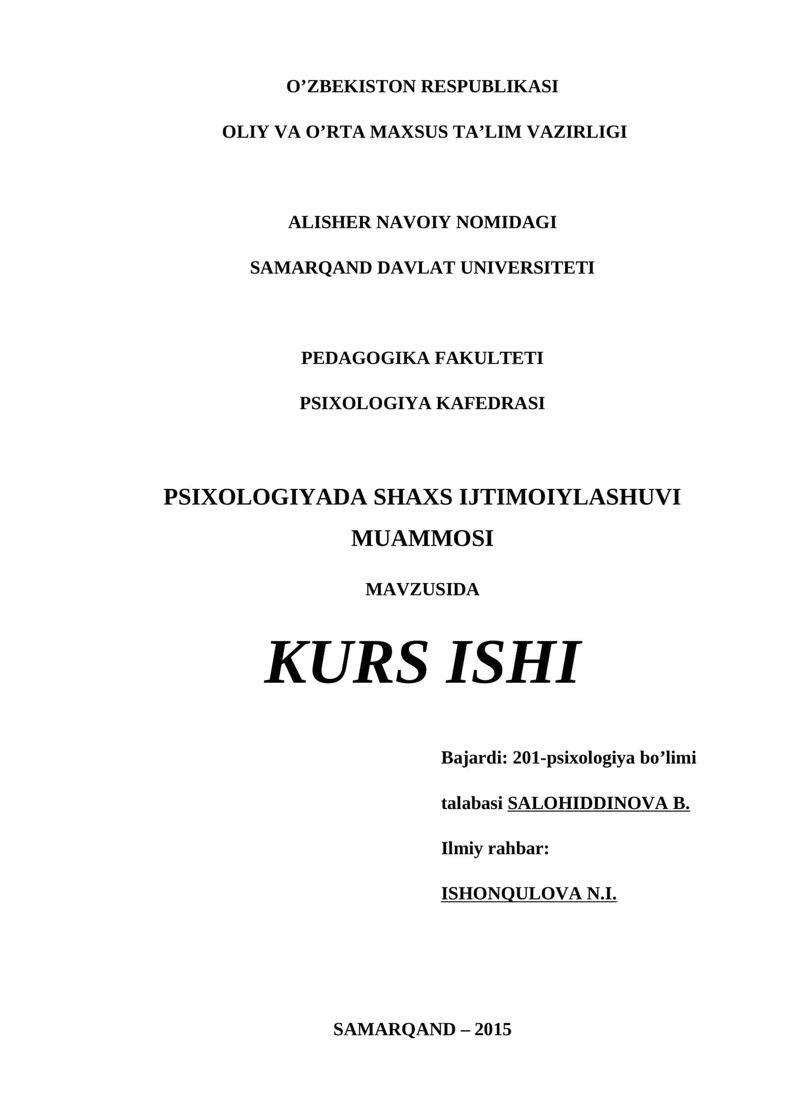 PSIXOLOGIYADA SHAXS IJTIMOIYLASHUVI MUAMMOSI